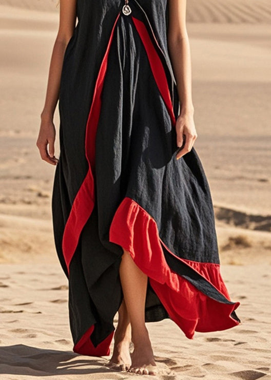 Black Asymmetrical Patchwork Cotton Sundress Summer
