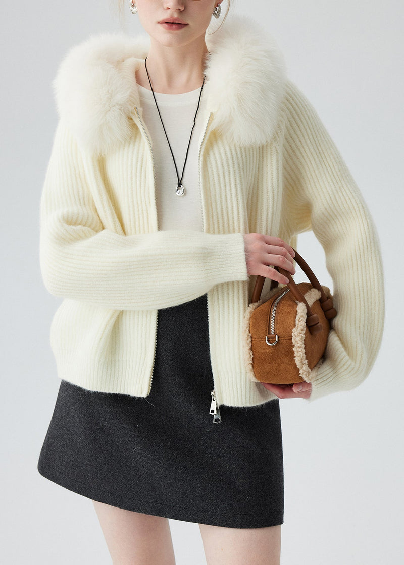 Diy White Hooded Patchwork Fox Fur Knit Cardigans Winter
