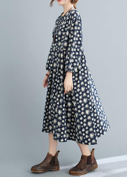Simple O Neck Cinched Spring Dresses Runway Navy Kaftan Dress
