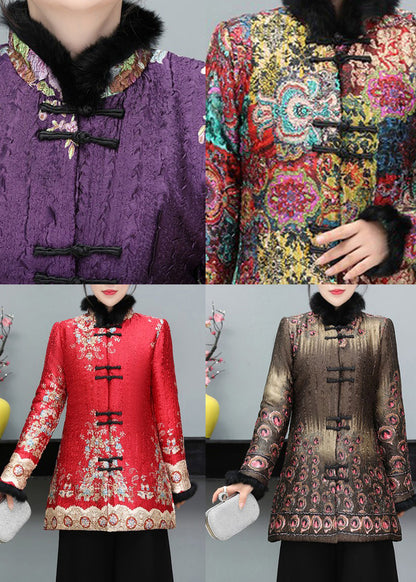 Multicolor Chinese Button Fine Cotton Filled Coat Long Sleeve