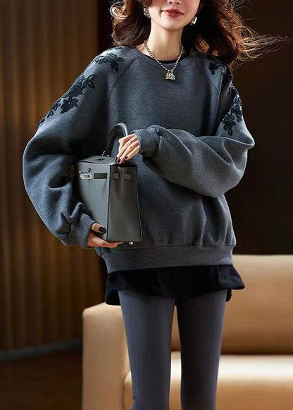 Unique Mulberry Embroidered Cotton Pullover Spring