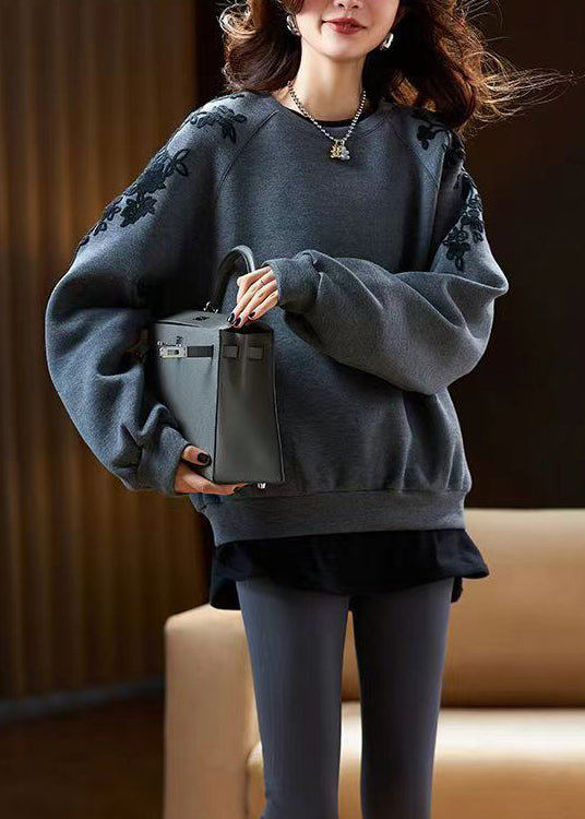 Unique Mulberry Embroidered Cotton Pullover Spring