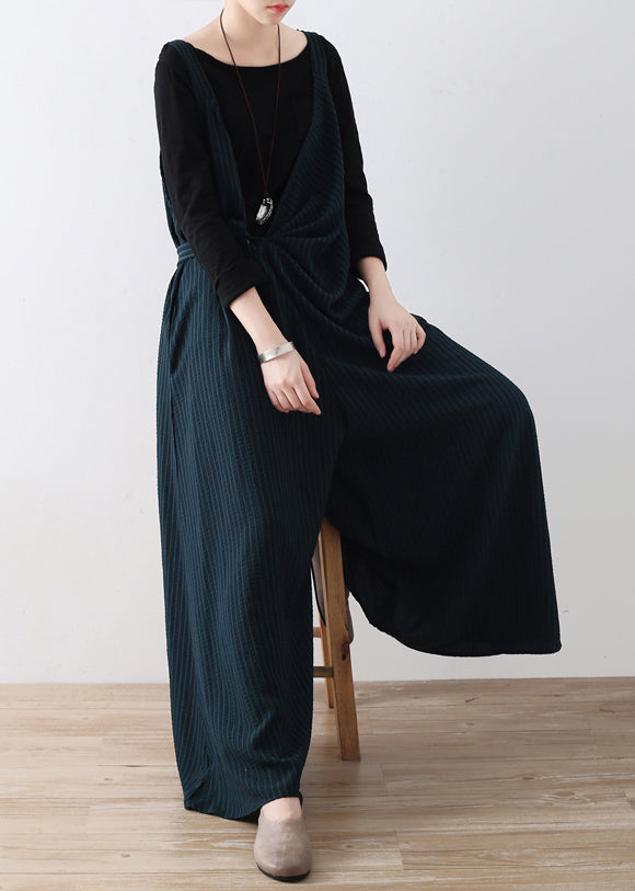Diy Green Striped Tie Waist Wide Leg Jumpsuits Fall