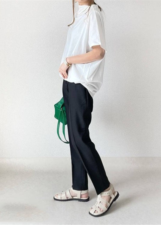 White Wrinkled Cotton T Shirt Tops Short Sleeve