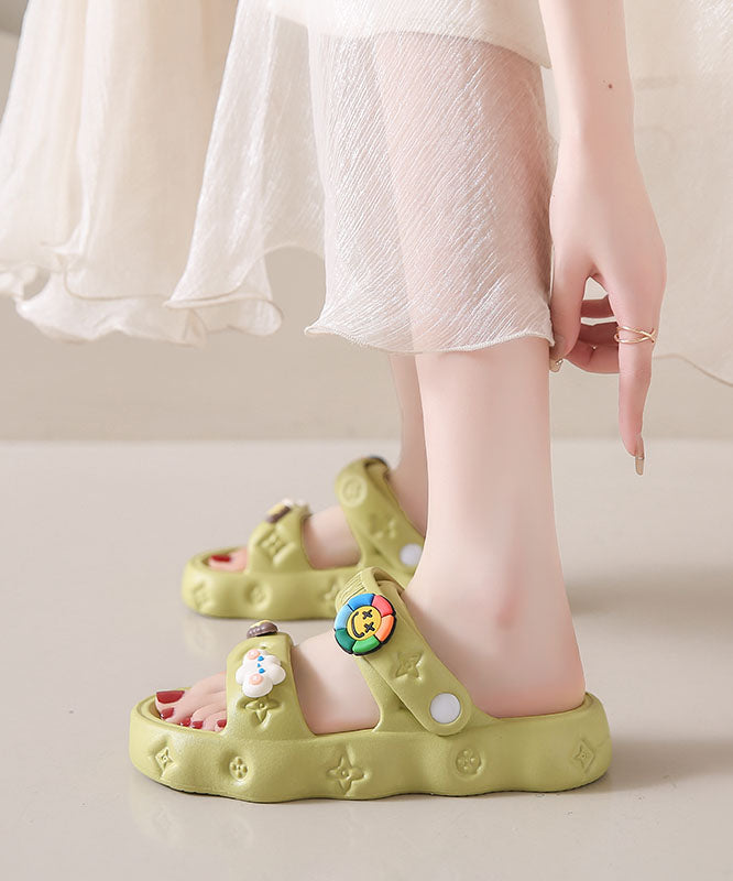 Green Platform Decorated Splicing Beach Slide Sandals