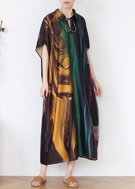 Diy Green Print Tie Mid Summer Chiffon Dress
