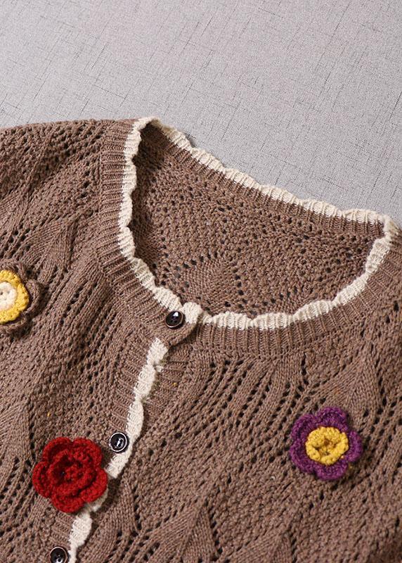 Natural Grey Hollow Out Button Fall Knit Vest
