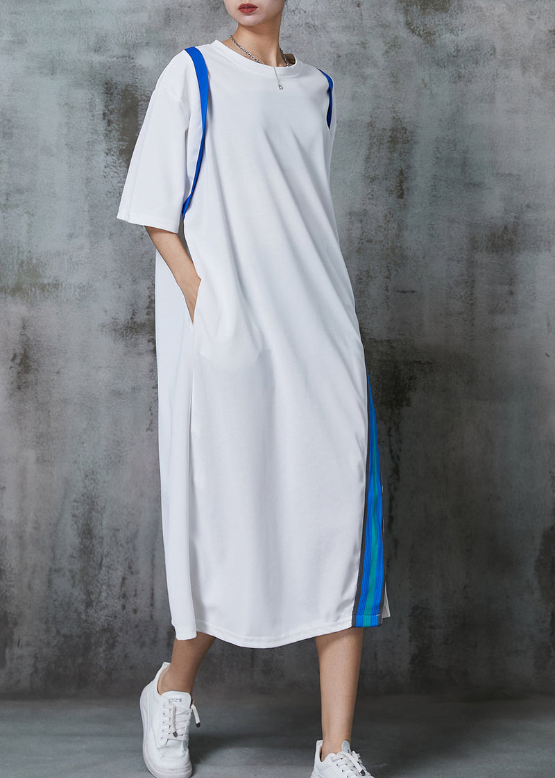 White Oversized Patchwork Cotton Long Dresses Summer