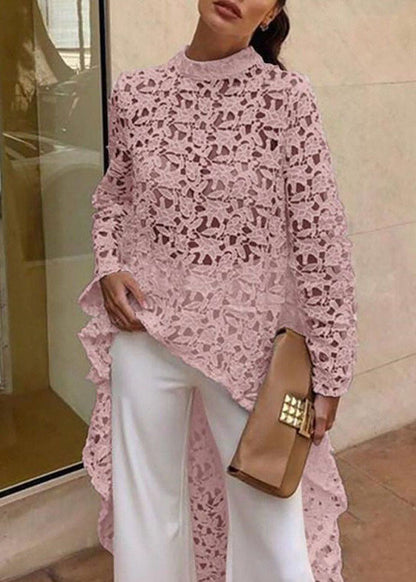 Yellow Irregular Short Before Long Hollow Out Lace Dress Spring