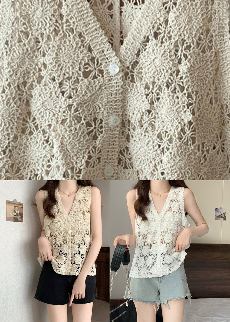 Apricot Hollow Out Knit Vest Summer