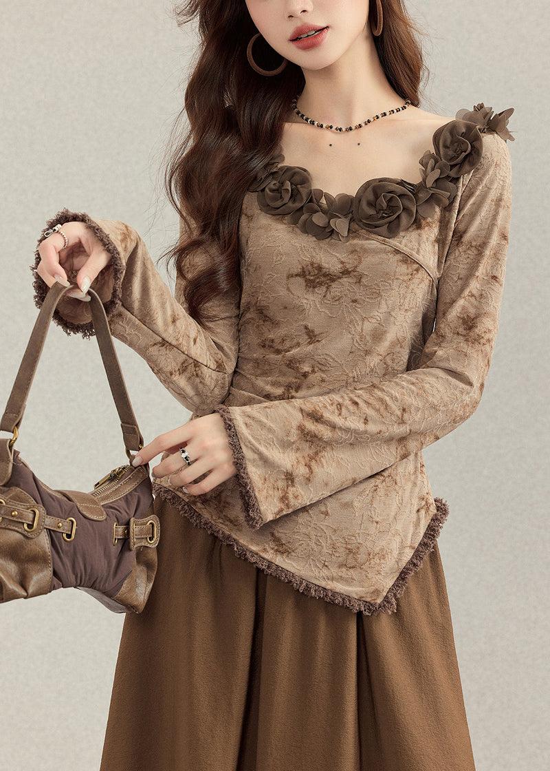 French Coffee Asymmetrical Cotton Sets 2 Pieces Fall