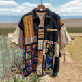 Men's Vintage Amish Quilted Fan Wave Linen Shirt artswardrobe