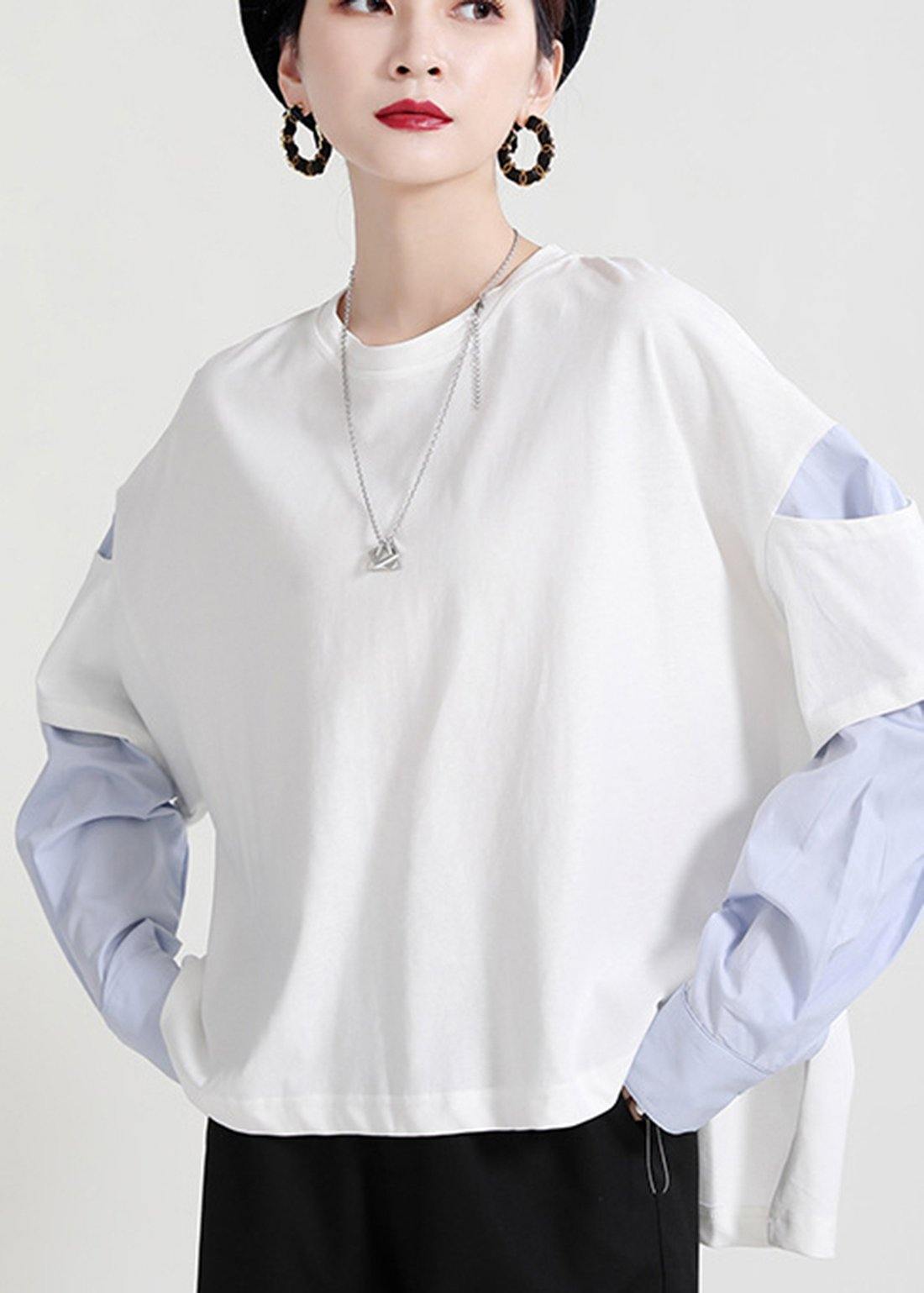 Street White Patchwork O-neck Sweatshirt