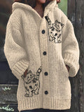 Women's Retro Funny Animal Cat Print Cozy Knitted Hoodie Jacket elevenforest