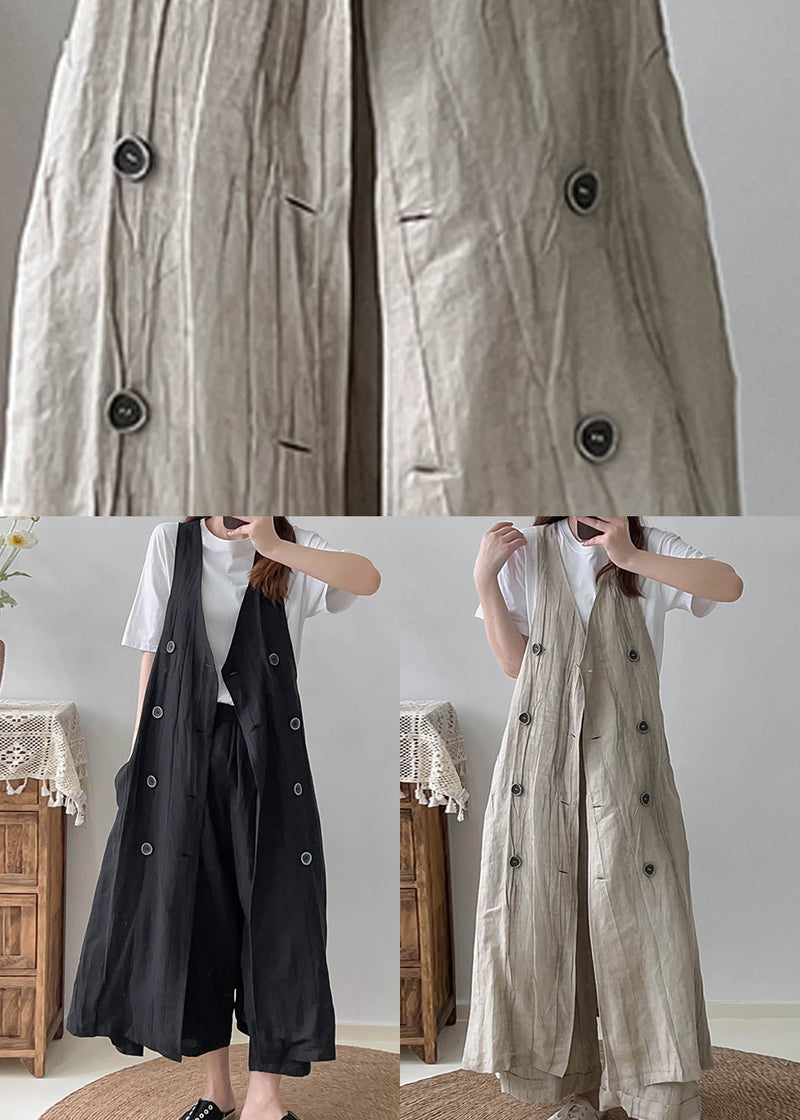 White Double Breast Wrinkled Linen Long Vest Fall