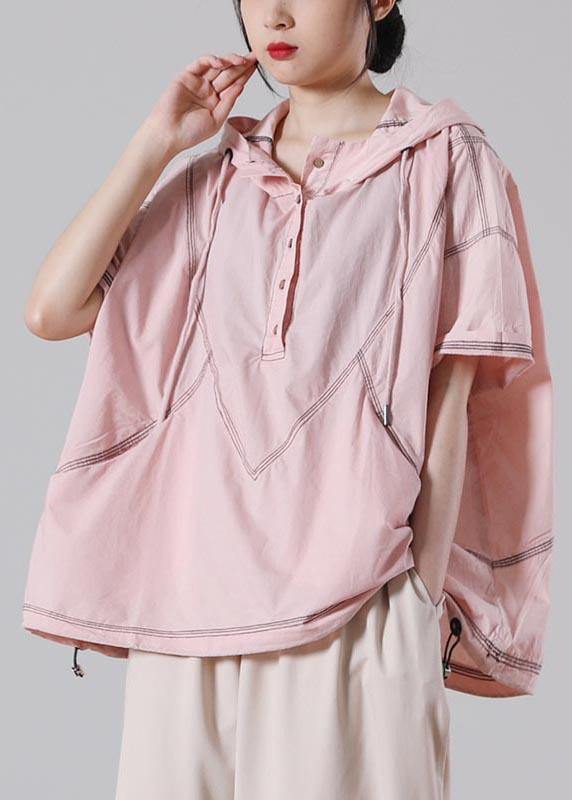 Italian Pink Hooded Cotton Shirt Summer