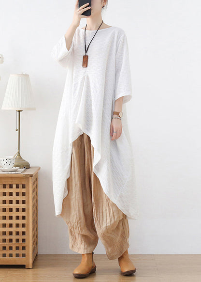 White Asymmetrical Design Top Three Quarter Sleeve