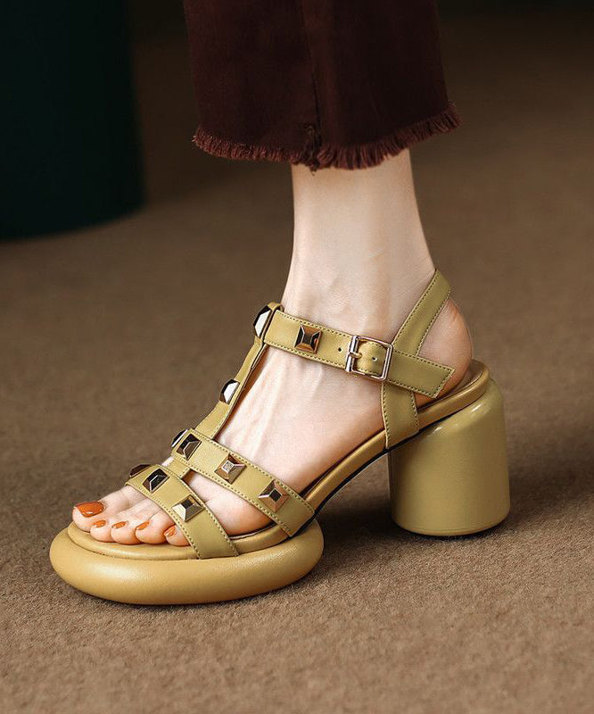 Yellow Rivet Sandals Buckle Strap Chunky Sandals