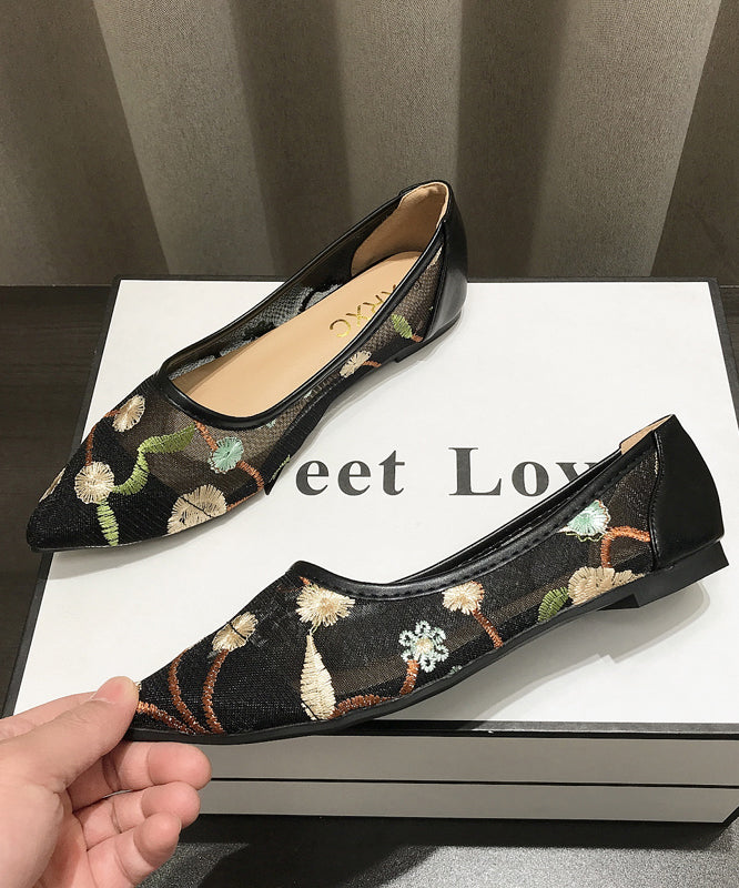 Spring Summer New Chinese Style Embroidery Mesh Flat Shoes