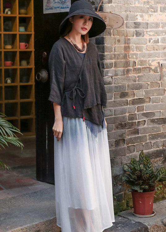 Black V Neck Cotton Cardigan Cinched Spring