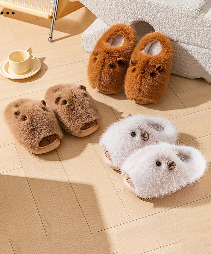 Stylish Comfy Fuzzy Fur Slippers Shoes Brown