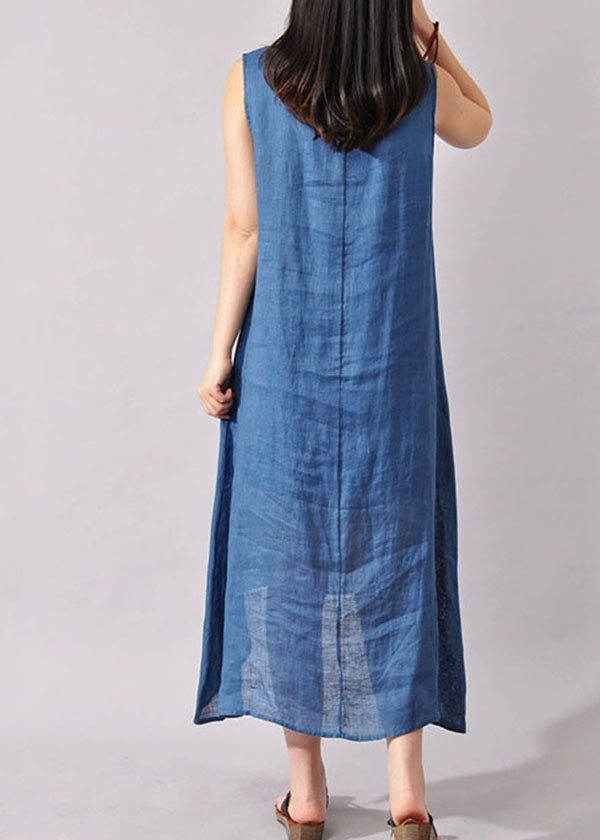 Blue Folk Style Ink Painting Sleeveless Dress Summer