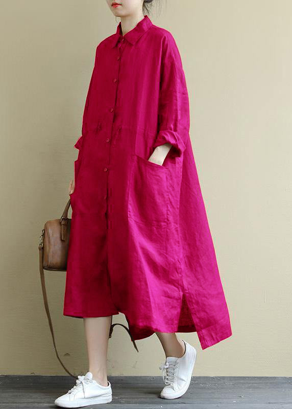 Black Bamboo Linen Shirt Dress Oversize Spring Maxi Dresses