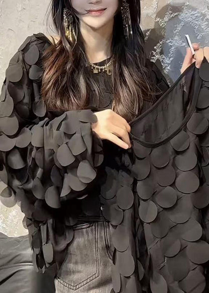 Black Oversized Chiffon Top Spring
