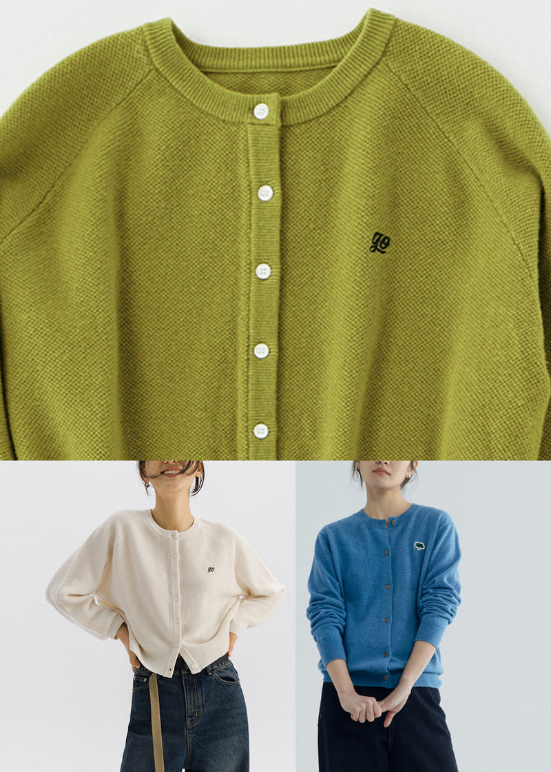 White Cozy Button Woolen Knit Cardigan Long Sleeve