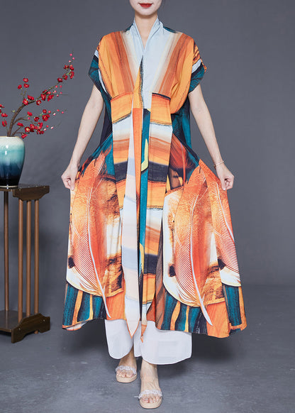 V Neck Lace Up Print Silk Holiday Dress Summer