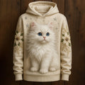 Women's Cute Cat With Floral Art Hoodie elevenforest
