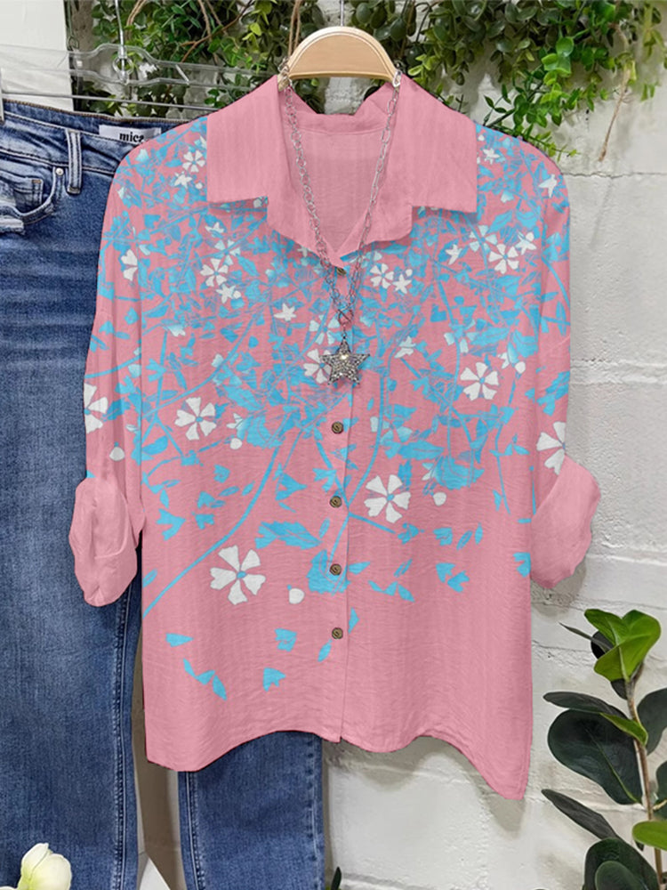 Comstylish Trans Pride Scattered Falling Flowers And Leaves Linen Blouse