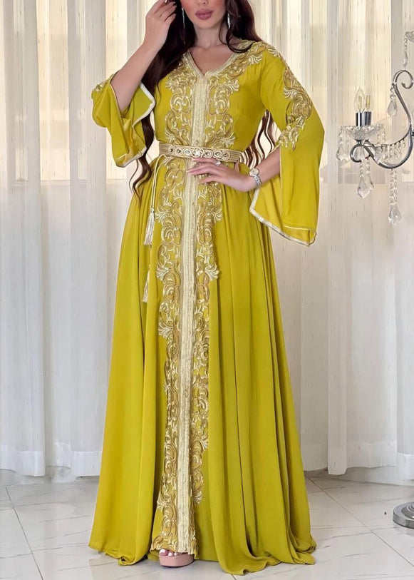 Loose Mulberry Embroidered Patchwork Chiffon Maxi Dress Fall