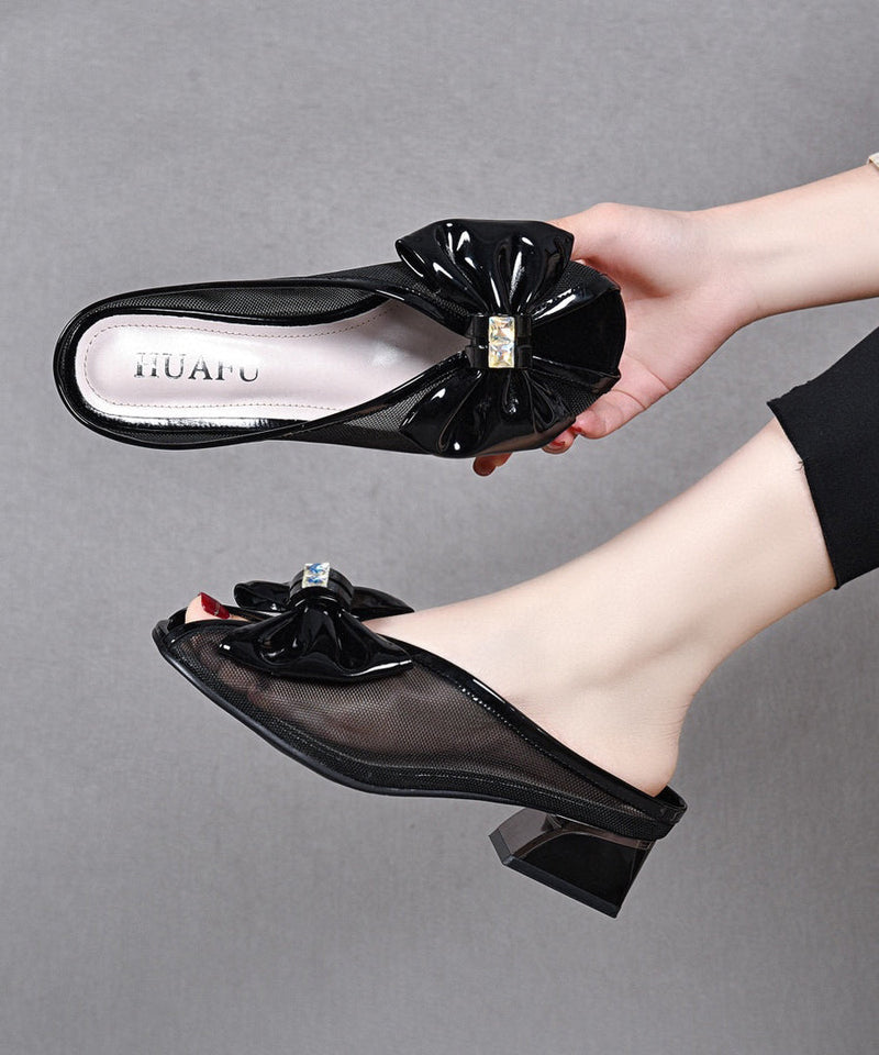 Green Chunky Tulle Bow Splicing Slide Sandals