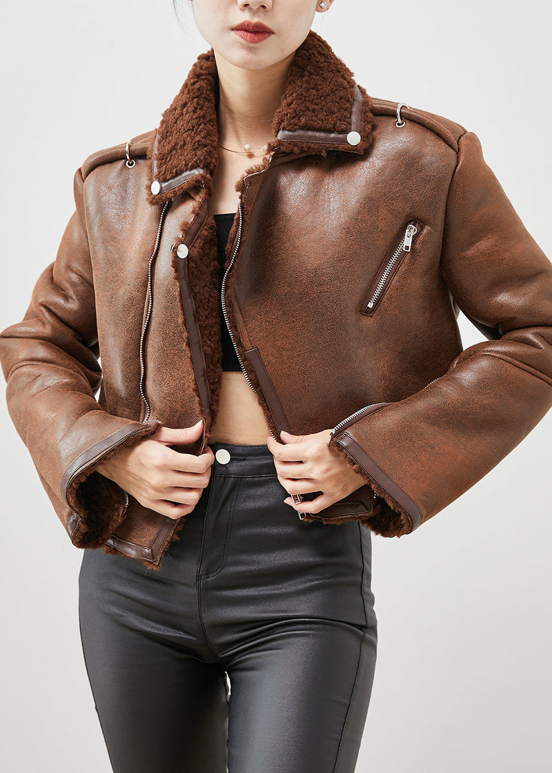 Brown Asymmetrical Zippered Faux Fur Coat Outwear Winter