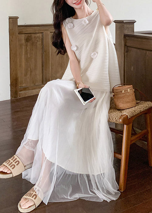 White Tops and Tulle Skirts Two Pieces Set Sleeveless