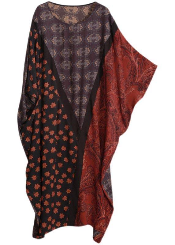 French Chocolate Print Clothes O Neck Patchwork Spring Dresses