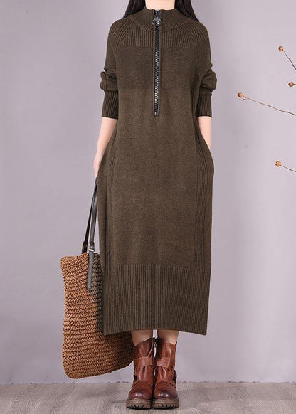 Chocolate Dresses Zippered Pockets Maxi Spring Dress