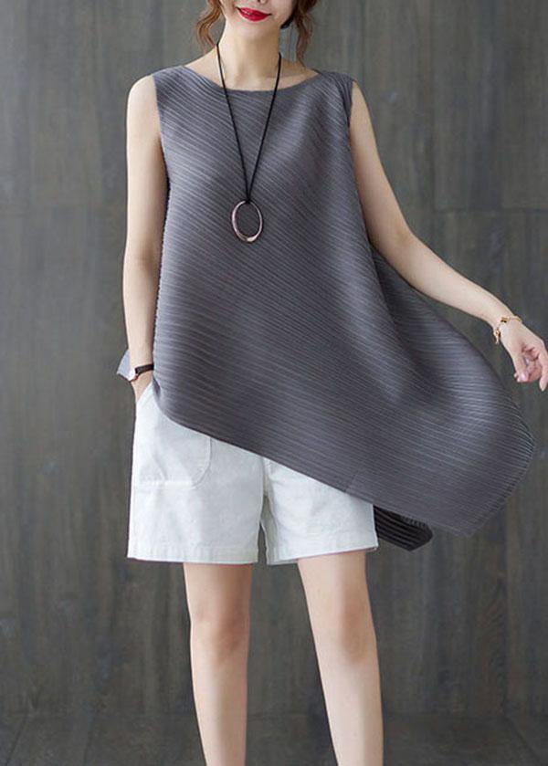 Grey Sleeveless Chiffon Summer Shirt