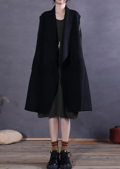 Black Peter Pan Collar Patchwork Woolen Tanks Sleeveless