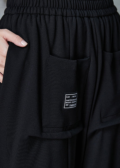 Black Oversized Wrinkled Cotton Harem Pants Spring