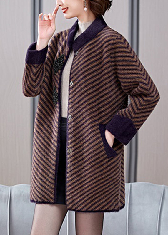 Boutique Coffee Triped Striped Mink Velvet Coats Spring