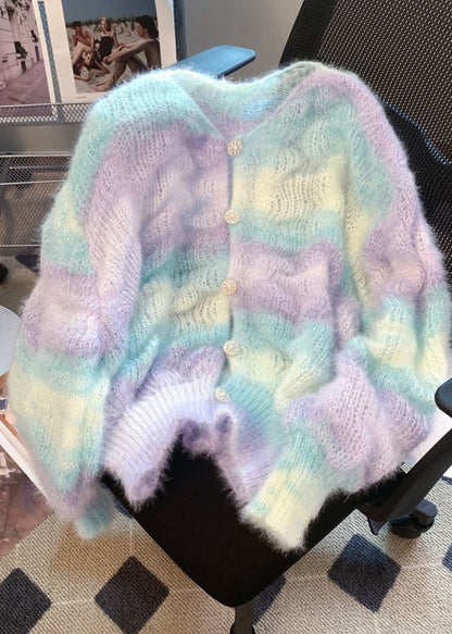 Gradient Color V Neck Warm Knit Cardigan Winter