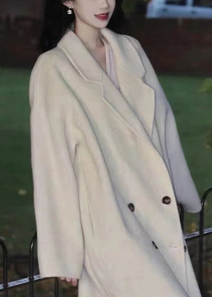 Apricot Peter Pan Collar Button Pockets Woolen Coats Long Sleeve