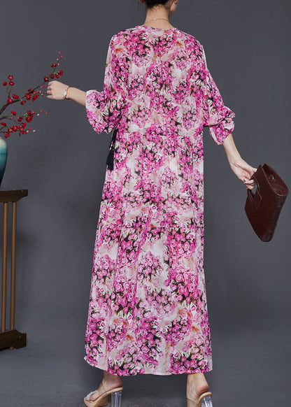 Pink Cinched Print Chiffon Robe Dresses Spring
