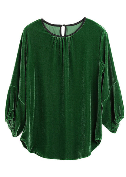 Green Patchwork Velour Shirt Tops Spring