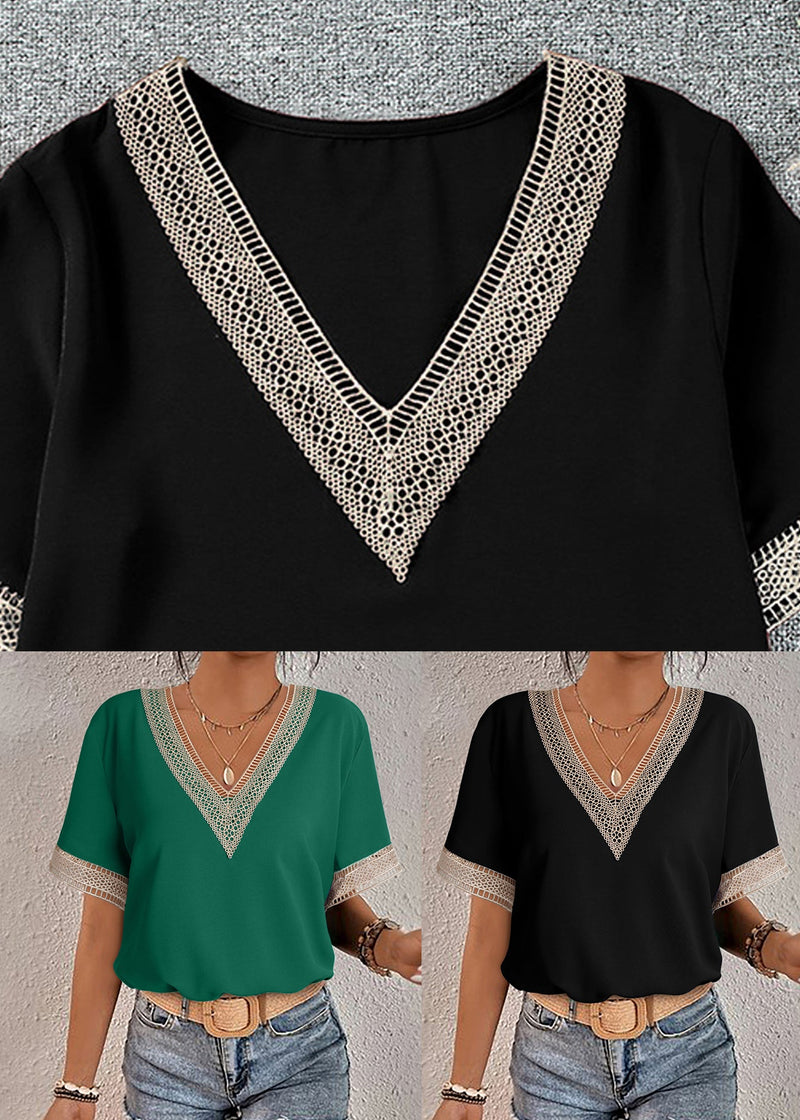French Black Lace Patchwork T Shirts Summer