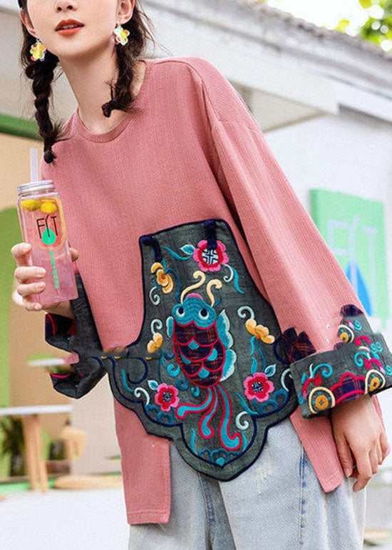 Blue Asymmetrical Design Embroideried Sweatshirts Tops Spring