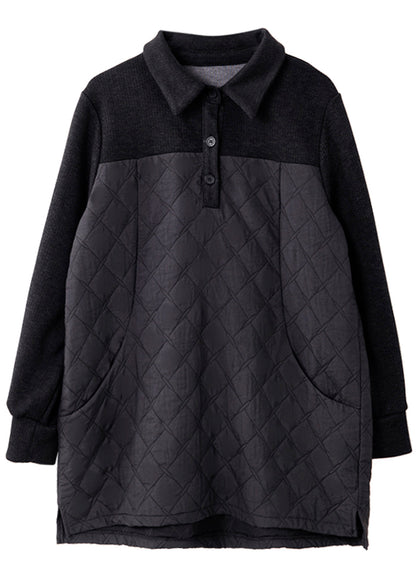 Black Peter Pan Collar Patchwork Plaid Sweatshirt Spring