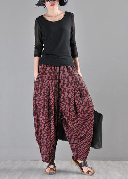 Stylish Red Print Linen Harem Pants Summer